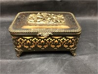 Brass Filigree Ornate Pierced Cut Jewelry Box