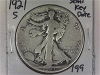 1921-S Semi Key Walking Liberty Half Dollar
