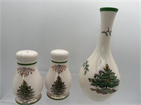 Spode Christmas tree vase  s&p shakers