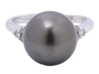 Platinum 12.3 mm Pearl & Natural Diamond Ring