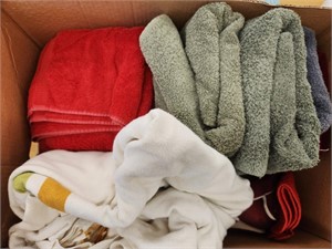 Box full of Assorted Towels, Fabric and more