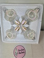 Indent Pink White Glitter Mercury Glass Ornaments