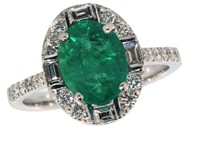 14k Gold 2.33 ct Natural Emerald & Diamond Ring