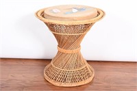 Wicker Side Table w/ Stained Glass Stone