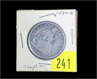 1854-O Seated Liberty half dollar with initials