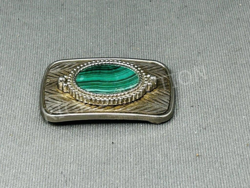 silver color buckle w/ Malachite stone