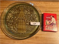Coca-Cola glass serving tray with notepad