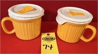 2 Corningware Stoneware Soup Mugs W/ Lids
