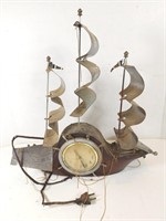 VINTAGE Wood & Metal Ship Style Clock