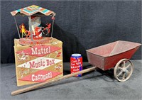 Mattel Music Box Carousel & Tin Pull Wagon -Lot