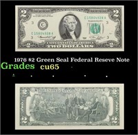1976 $2 Green Seal Federal Reseve Note  Grades Gem
