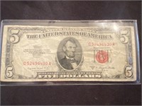 RED STAMP 5 DOLLAR NOTE