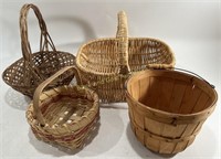 (4) Wicker Woven Wood Baskets