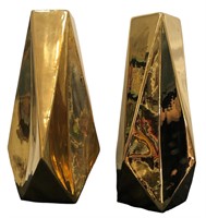 Mid Century Gold Chrome Abstract Vases, Pair