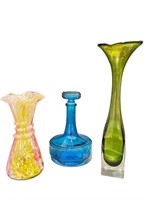 Three Mid Century Art Glass Vases
