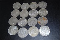 16 Morgan & Peace silver dollars: 1922, 1923,