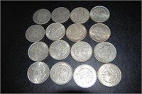 16 Morgan & Peace silver dollars: 1921, 1897,