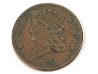 1832 Half Cent, Nearly holed Obv 11:00
