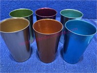 (6) Old colored aluminum cups (4.5in tall)