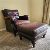 Bassett Distressed Leather Style Chair & Ottoman