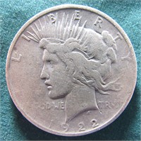 1922-D U.S. PEACE SILVER DOLLAR COIN