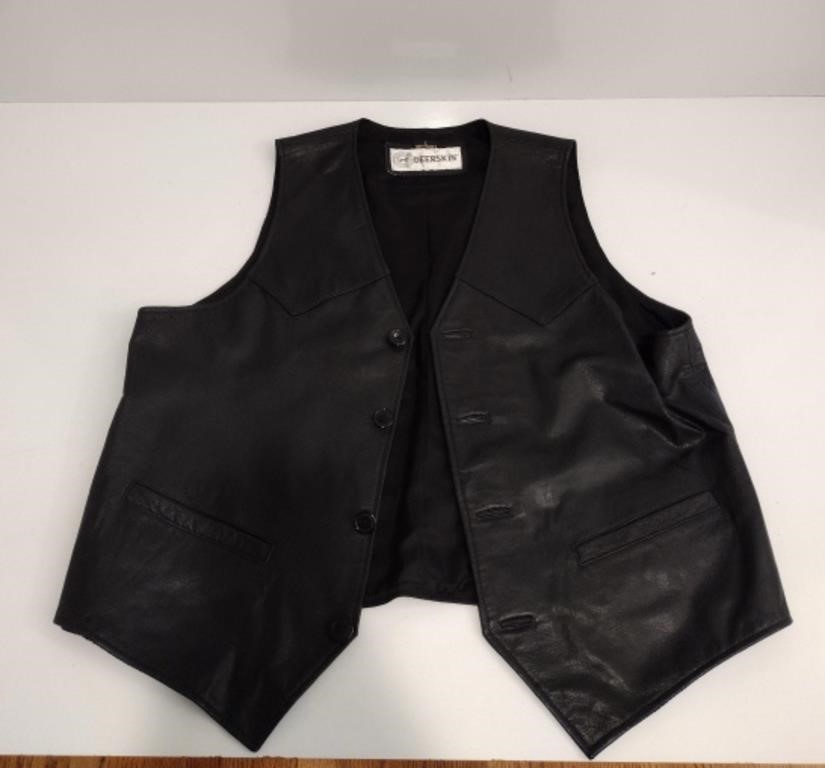 Deerskin Black Leather Vest - L