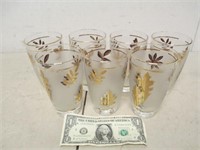Lot of 7 Vintage Libby Frosted Gold Leaf Tumblers