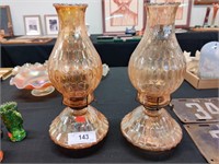 2 Carnival glass oil lamps, 13" tall