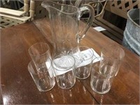 Etched Pitcher and matching Glasses