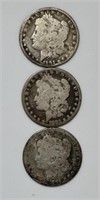 (3) Morgan Silver Dollars: 1883 S, 1884 O & 1901 O