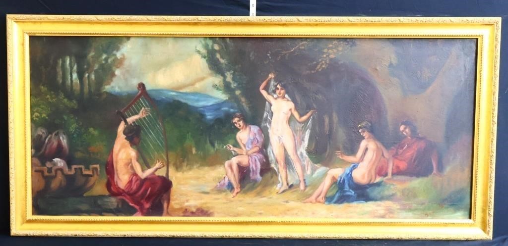 Vntg 24x52.5 outdoor nude ladies art