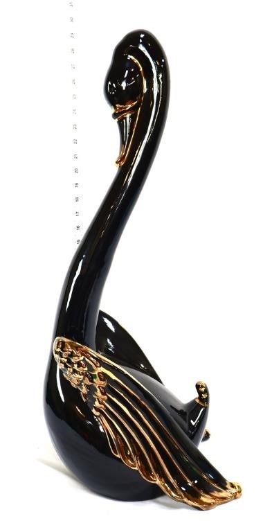 28in MCM black/gold swan figure