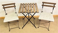 GOOD 3 PIECE FOLDING BISTRO SET  W TEAK ACCENTS