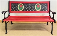 NICE CLEAN CAST GARDEN BENCH W PAINTED DETAIL