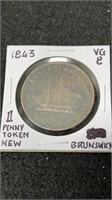 1843 New Brunswick 1 Penny Graded VG-8