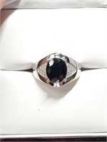 SILVER SAPPHIRE&CZ(4.75CT)  RING (~WEIGHT 7.7G)