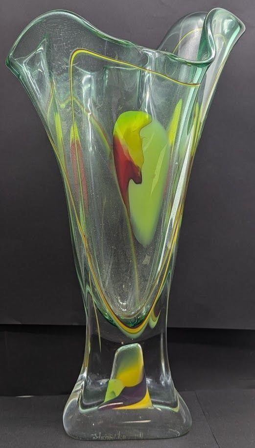 Large Signed Adam Jablonski Art Glass Vase
