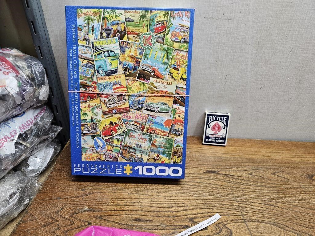 1000 pc JIGSAW PUZZLE "Vintage Travel"+Playing