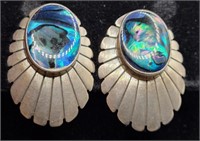 S.J. Sterling .925 & Abalone Clip On Earrings