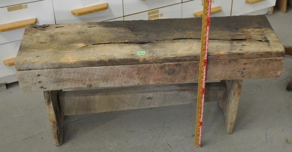 Antique primitive wood bench, 41.5x12.5x19