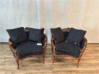 Pair of Polka Dot Fabric Carved Trim Accent Chairs