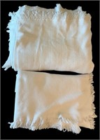 Two White Woven Cotton Blend Blankets