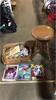Wood stool, various magazines