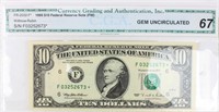Coin 1995 $10 Federal Reserve Note CGAI 67 Star