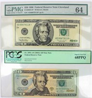Coin 2 Certified $20 Federal Reserve Notes -Star