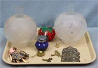 Oil Lamp Globes, Ansonia Pendulum, Clock Keys