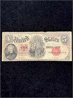 1907 $5 Legal Tender Large Note "Wood Chopper"