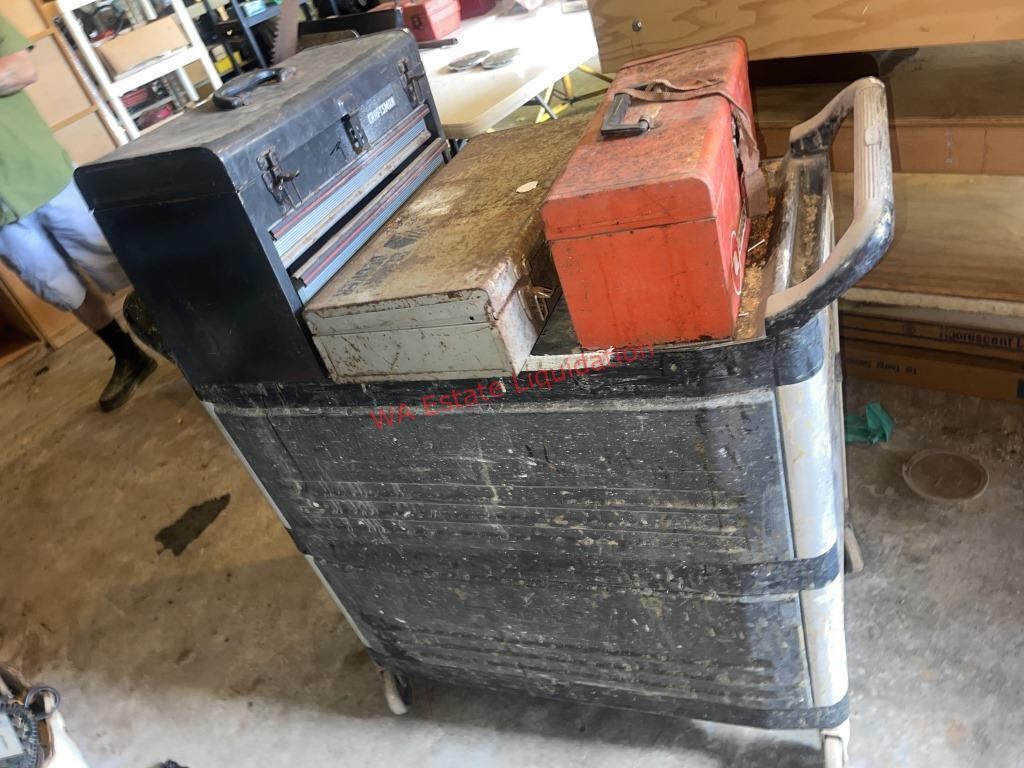 Rolling cart of Tool Boxes and more