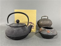 Cast Iron Teapot & Ceramic From Japan & Bell