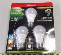 Sunbeam LED 60 watt replacement light bulbs 3 pack